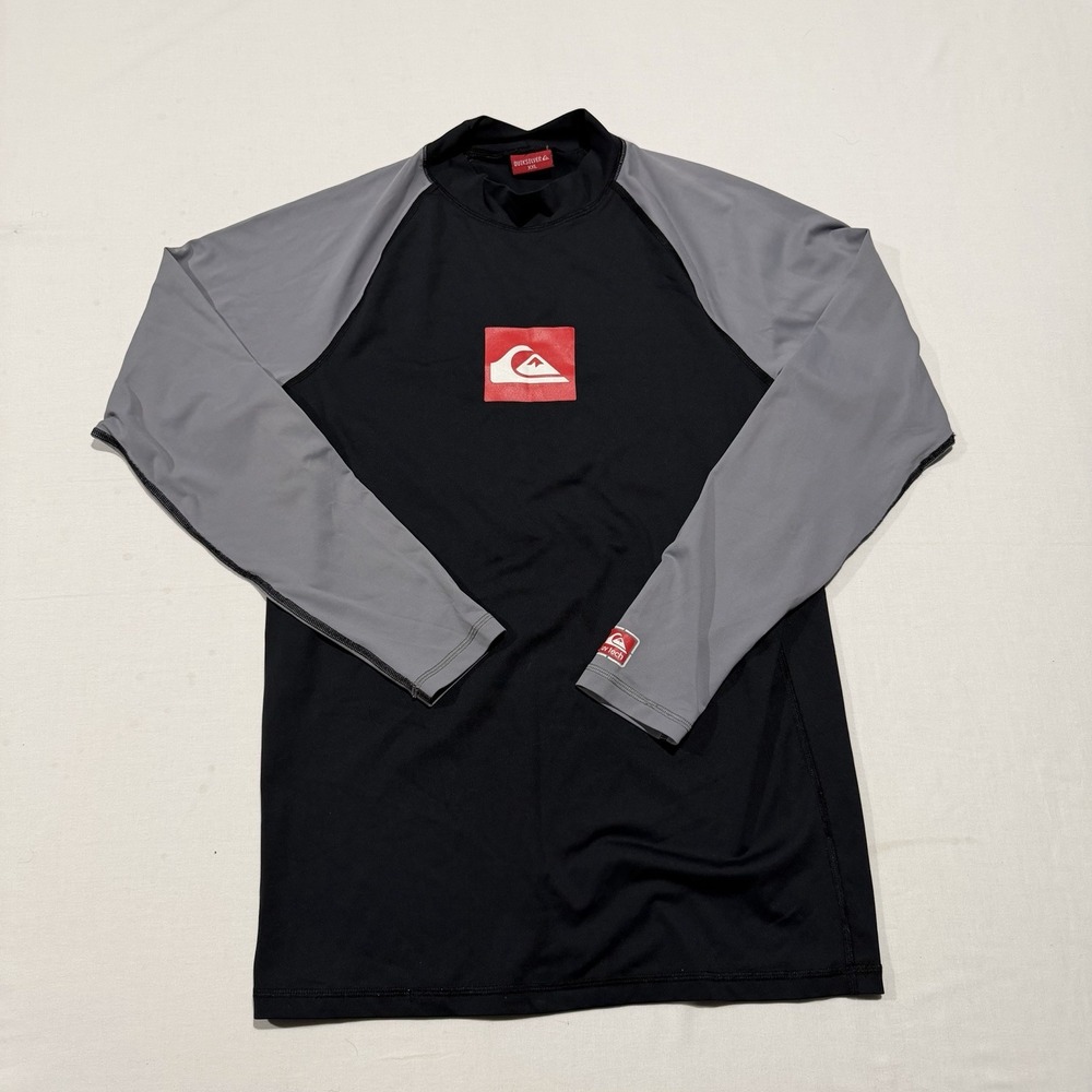 Vintage Quiksilver Rash Guard Shirt Mens XXL Black Grey Long Sleeve UV Tech Surf